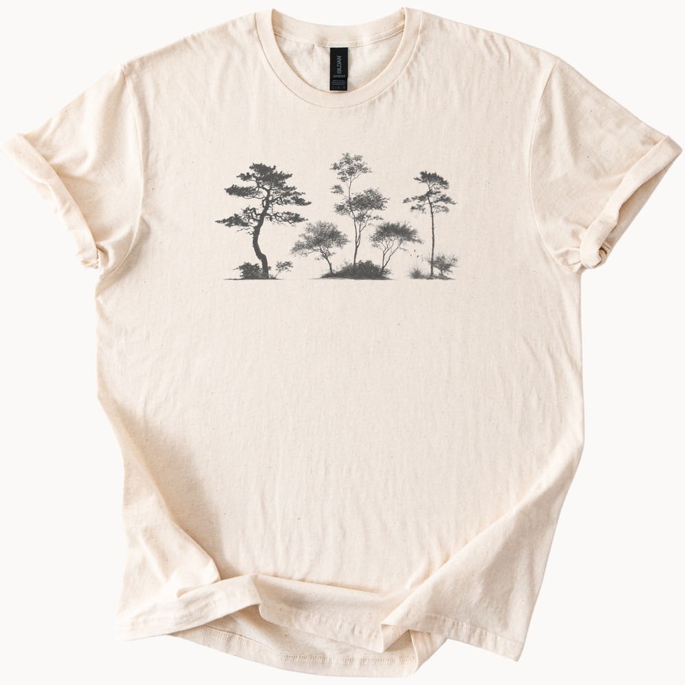 Gnarled Pines and Conifers Standing Along a Hillside Tee